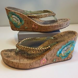 INC Embroidered Cork Wedge Slip-on Sandal